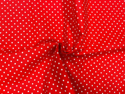 100 % coton - pois blancs sur fond rouge (3 mm) 130 g/m²