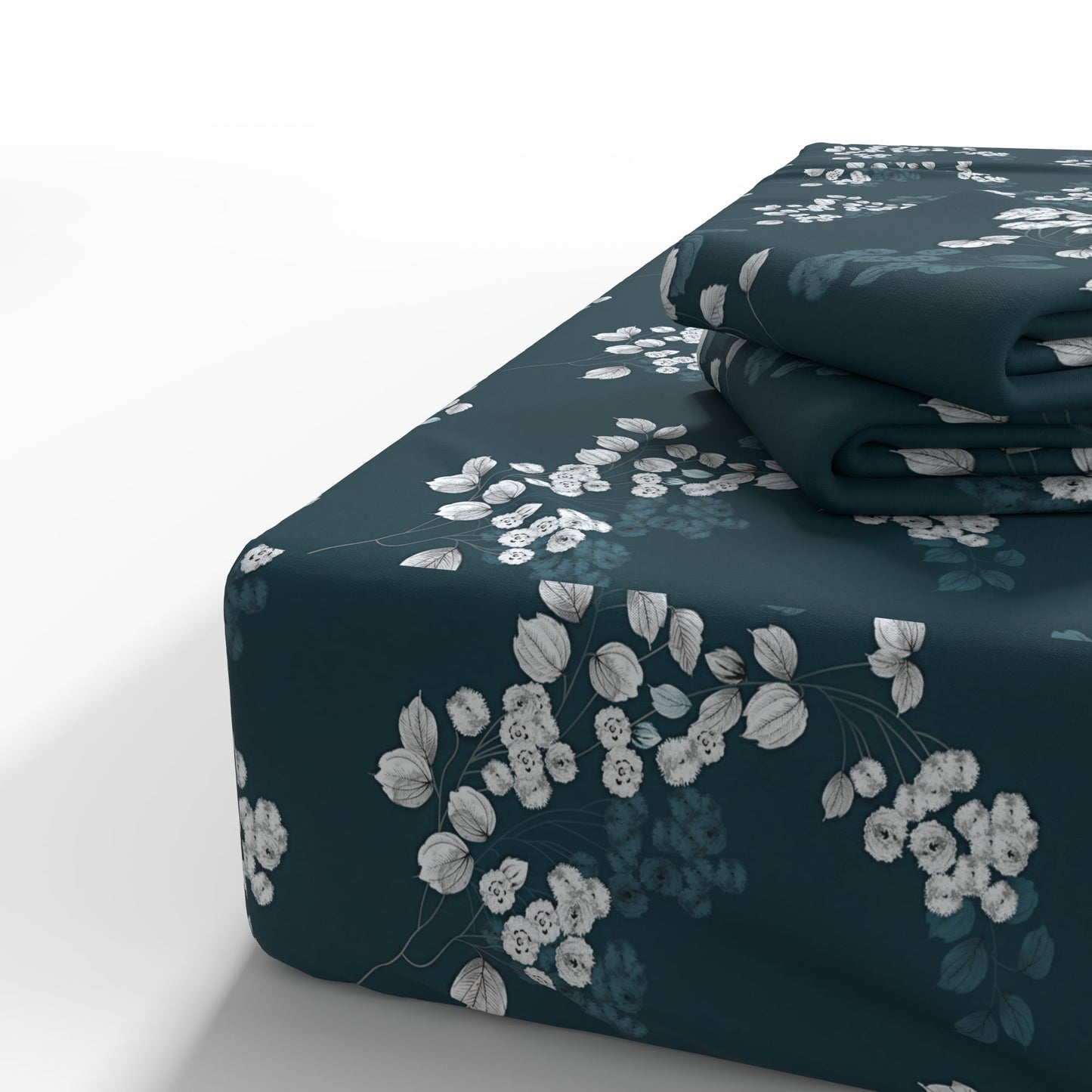 Attēls ar 100% Kokvilnas audums - baltie elegantie ziedi un lapas 220cm 146 g/m² – pieejams Šarlotes audumi