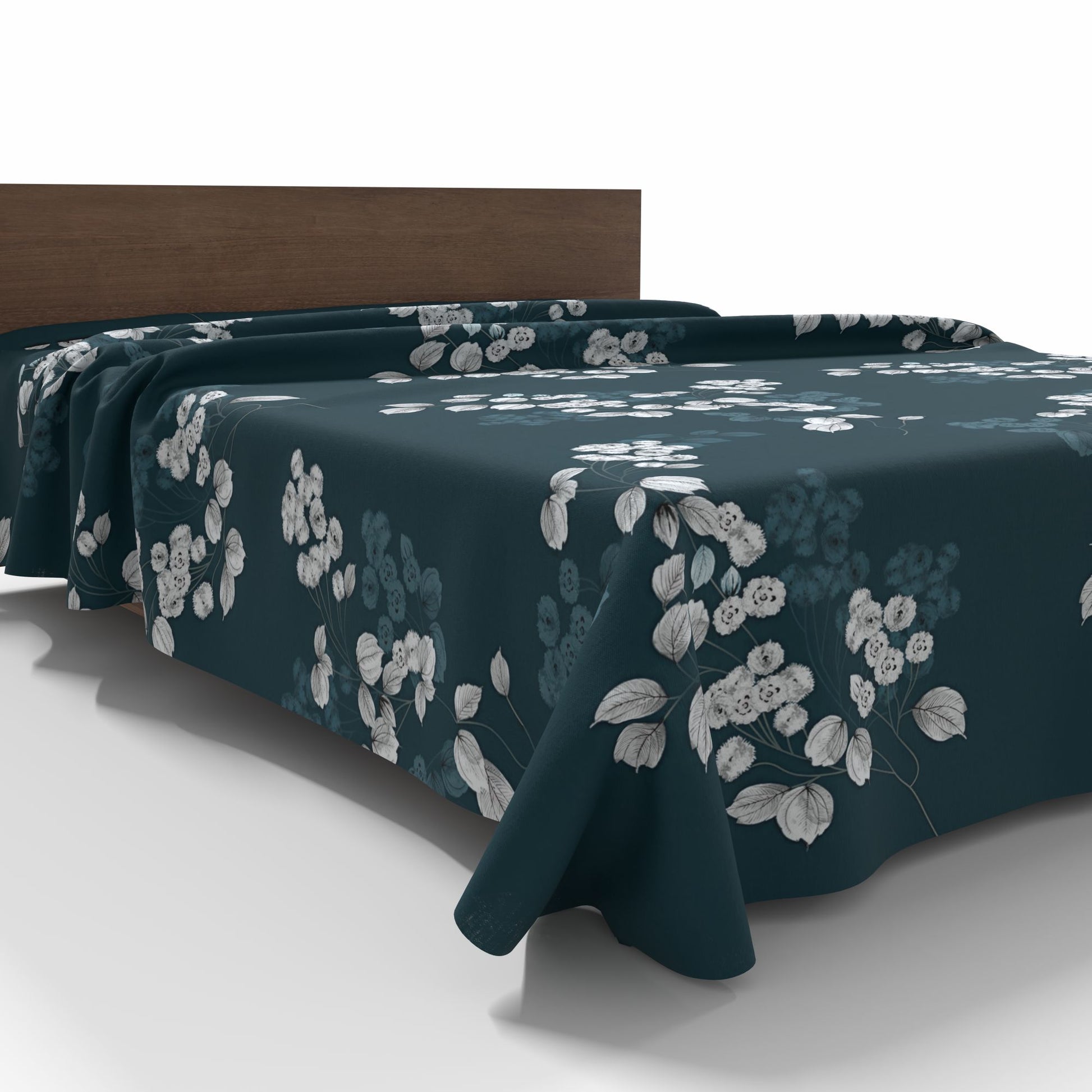 Attēls ar 100% Kokvilnas audums - baltie elegantie ziedi un lapas 220cm 146 g/m² – pieejams Šarlotes audumi