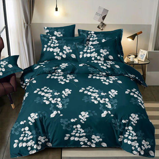 Attēls ar 100% Kokvilnas audums - baltie elegantie ziedi un lapas 220cm 146 g/m² – pieejams Šarlotes audumi