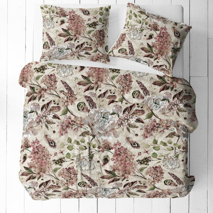 100% Cotton fabric - beige floral motif 125 g/m²