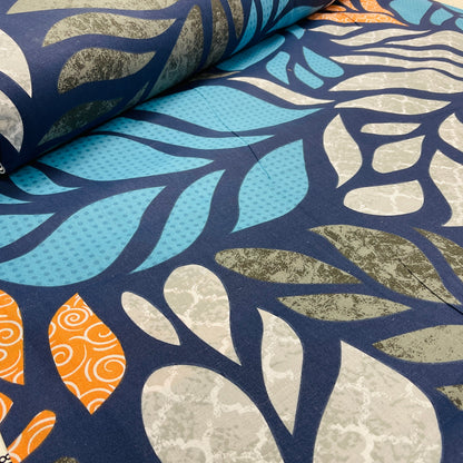 100 % tissu en coton - motif de feuilles colorées 125 g/m