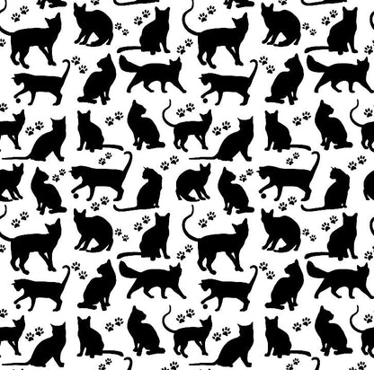 100 % tissu en coton - chats noirs sur fond blanc 125 g/m²