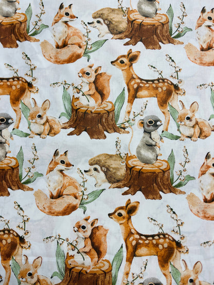 100 % tissu en coton - animaux de la forêt, tons bruns 125 g/m²
