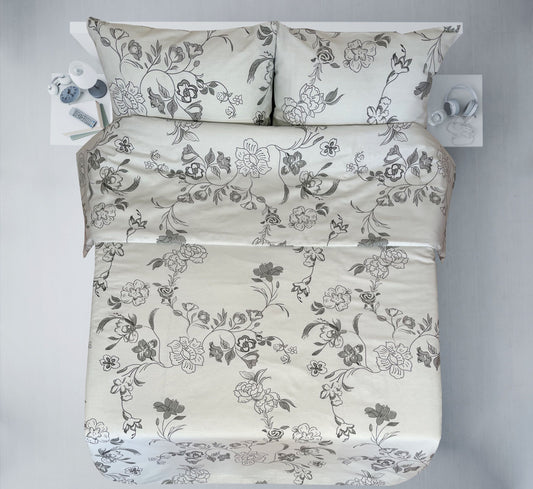 Attēls ar 100% Kokvilnas audums - pelēki ziedi uz pelēcīga fona 220cm 146 g/m² – pieejams Šarlotes audumi