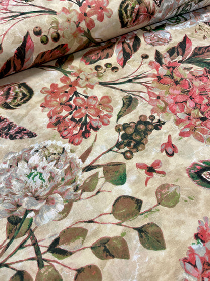 alt
Image of 100% cotton fabric - floral motif on beige 125 g/m² – available at Šarlotes audumi