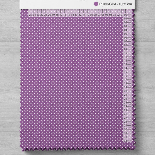 Attēls ar 100% Kokvilnas audums - punktiņi Ø2 mm uz lillā 125 g/m²(drīzumā) – pieejams Šarlotes audumi