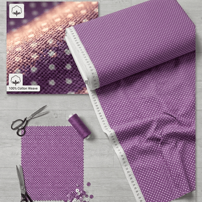 Image avec tissu 100 % coton à pois Ø2 mm sur lilas 125 g/m²(bientôt disponible) – disponible chez Šarlotes audumi