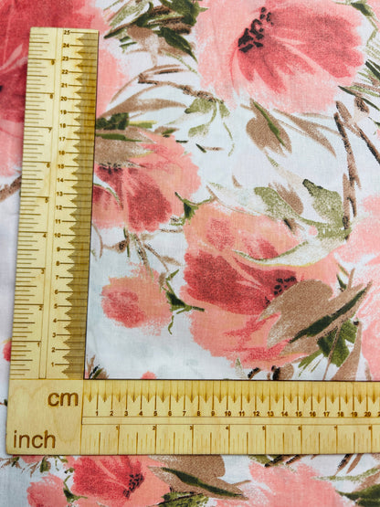 100% Cotton fabric - pink floral watercolor 125 g/m²