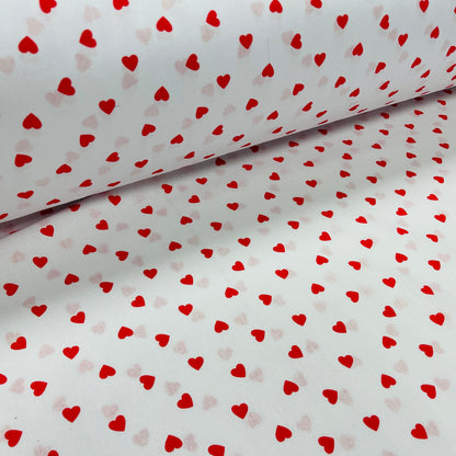 100% tissu en coton - petits cœurs sur fond blanc 125 g/m