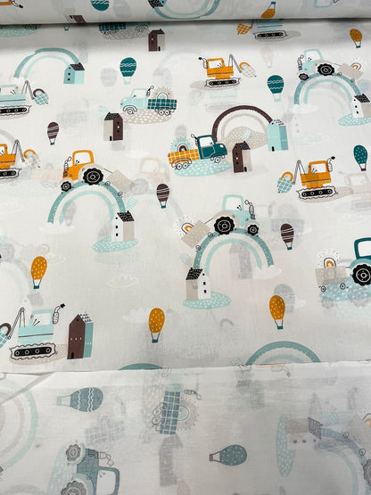 Image avec tissu 100 % coton - tracteurs 125 g/m² – disponible chez Šarlotes audumi