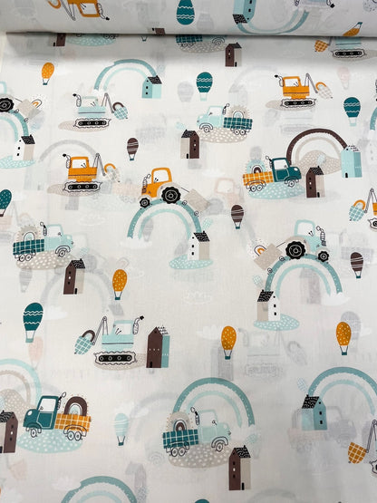 Image en tissu 100 % coton - tracteurs 125 g/m² – disponible chez Šarlotes audumi