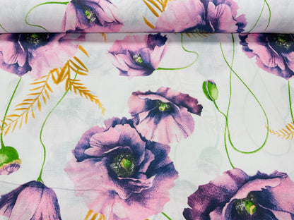 Tissu 100 % coton - coquelicots violets 125 g/m²