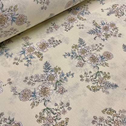 100% Cotton fabric - flowers on a creamy background 220 cm 146 g/m²
