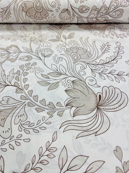 100% puuvillane kangas - lillekontuurid 220 cm 125 g/m²
