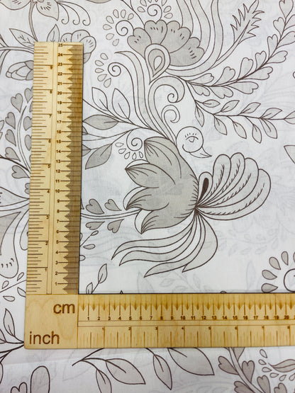 100% puuvillane kangas - lillekontuurid 220 cm 125 g/m²