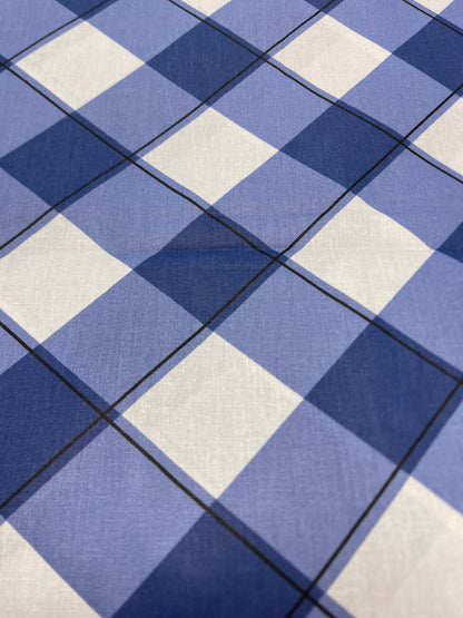 Image of 100% cotton fabric - blue checkered 125 g/m² – available at Šarlotes audumi
