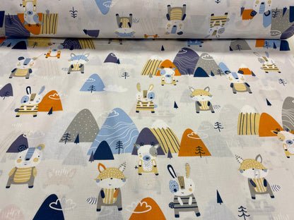 Tissu 100 % coton - animaux en montagne 125 g/m²