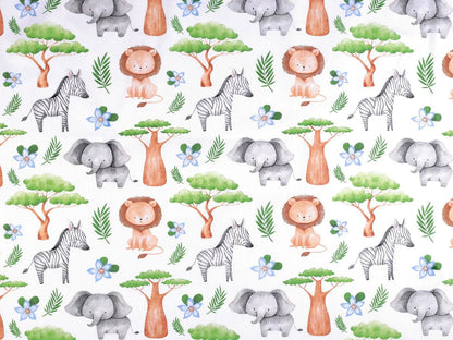 100% puuvillane kangas - loomad ja baobabipuu 130 g/m²