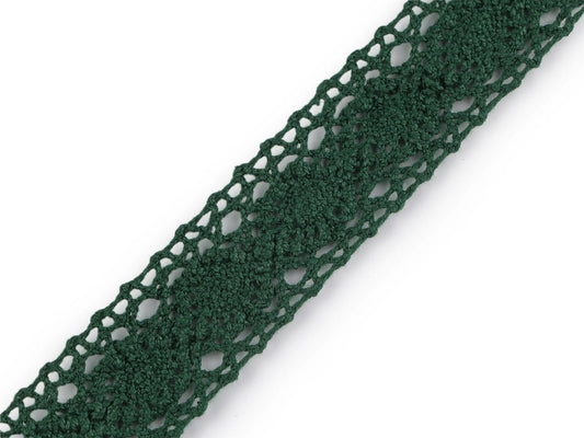 Attēls ar 100% Kokvilnas mežģīne 3 cm - tumši zaļa – pieejams Šarlotes audumi