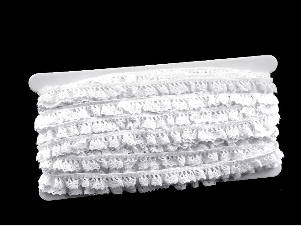 Attēls ar 100% Kokvilnas mežģīne - rišiņa 1 cm - balta – pieejams Šarlotes audumi