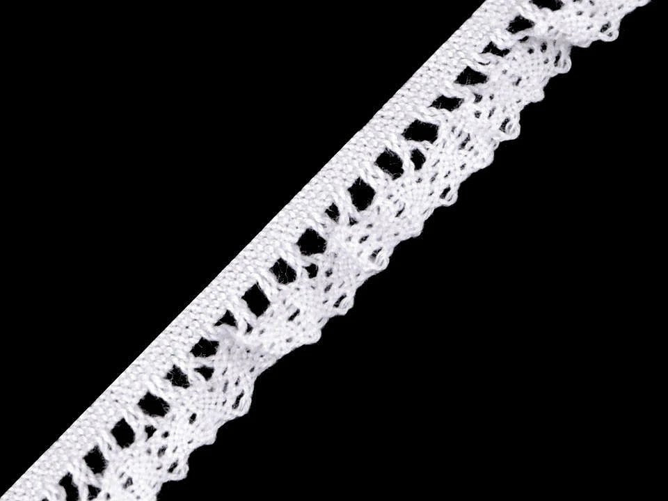 Attēls ar 100% Kokvilnas mežģīne - rišiņa 1 cm - balta – pieejams Šarlotes audumi