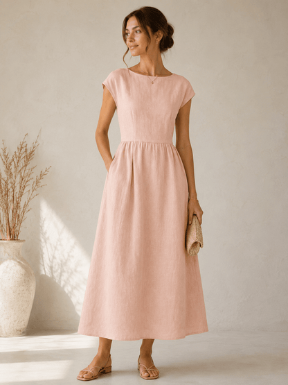 Pilt 100% pehmendatud linane kangas - roosa liivatoon 165 g/m² – saadaval Šarlotes audumi