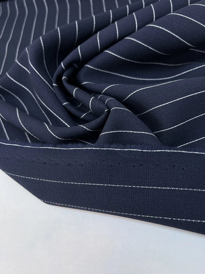 100% Wool fabric - dark blue with white stripes 230 g/m²