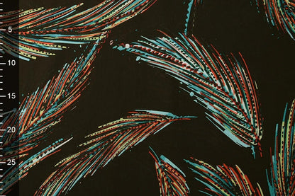 100% Viscose fabric - colorful feather motif 95 g/m²