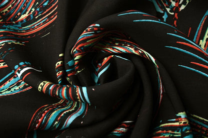 100% viscose fabric - colorful feather motif 95 g/m²