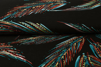100% Viscose Fabric - Colorful Feather Motif 95 g/m²
