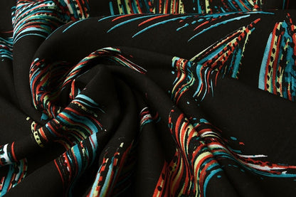100% viscose fabric - colorful feather motif 95 g/m²