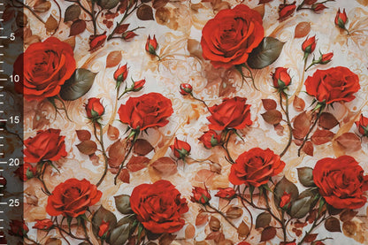 Tissu 100 % viscose - roses rouges 100 g/m²