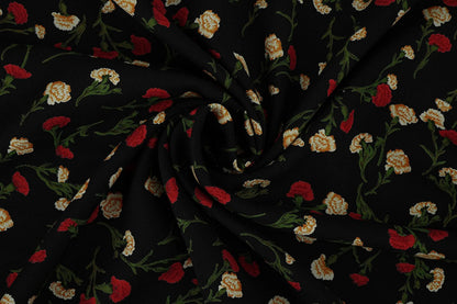 Image of 100% viscose fabric - delicate red flowers 115 g/m² – available at Šarlotes audumi