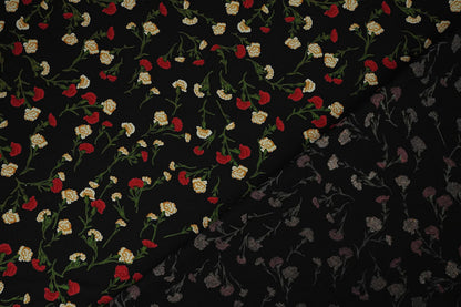Image with 100% viscose fabric - delicate red flowers 115 g/m² – available at Šarlotes audumi