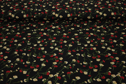 Image with 100% viscose fabric - delicate red little flowers 115 g/m² – available at Šarlotes audumi