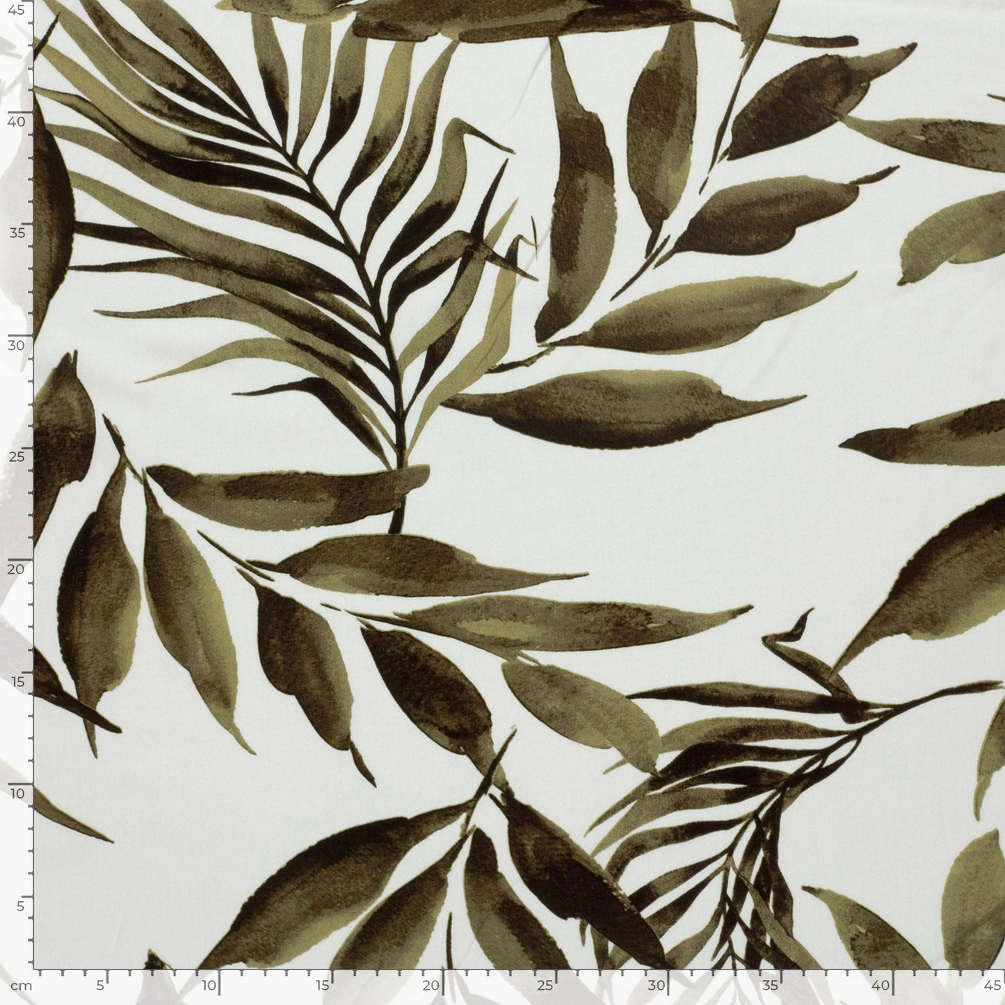 Attēls ar 100% Viskozes audums - zaļas lapas uz balta fona 125 g/m² – pieejams Šarlotes audumi