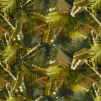 Image of 100% viscose fabric - green tropical leaves 125 g/m² – available at Šarlotes audumi