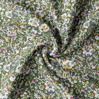 Tissu 100 % viscose - motif floral vert 125 g/m²