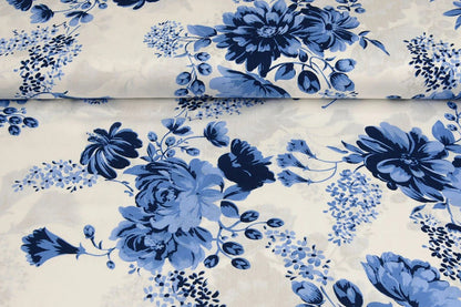 100 % tissu en viscose - motif floral bleu 95 g/m²