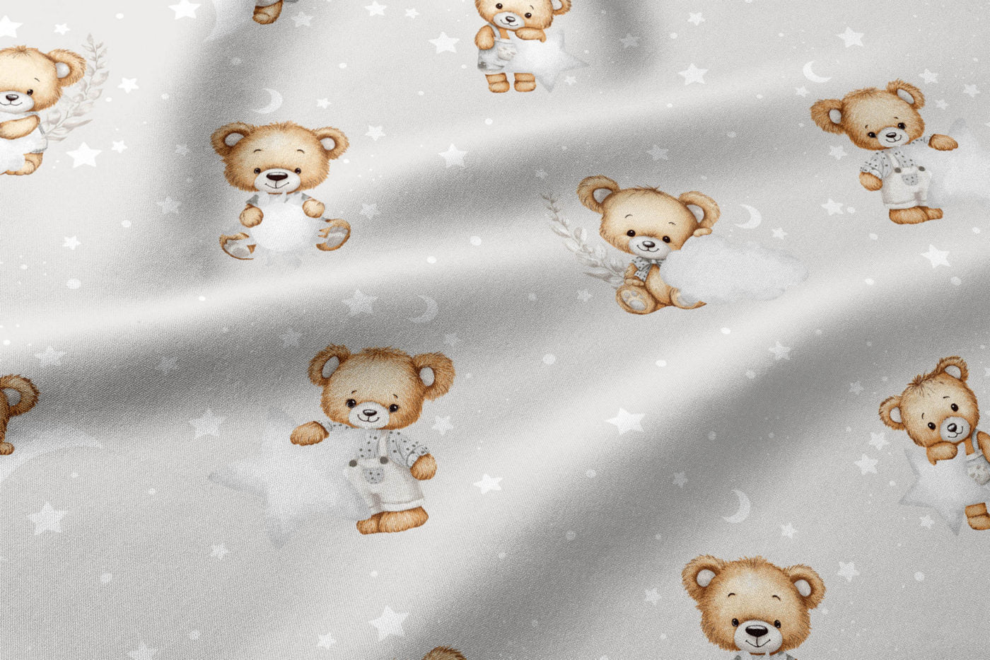 100% Cotton Fabric - Bears on Gray