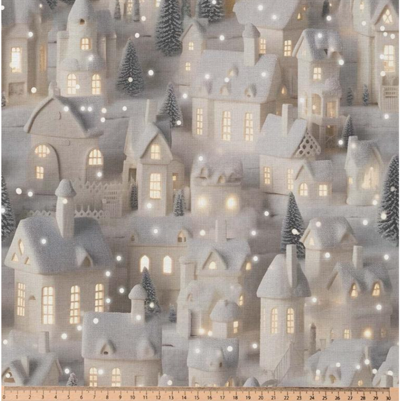 Premium 100% kokvilnas audums-Ziemassvētku namiņi 115 g/m²