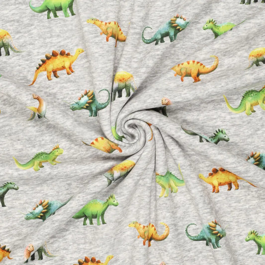 Puuvillane soojustatud trikotaaž | Alpen fleece-dinosaurid hallil