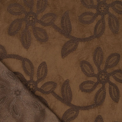 Suede fabric with embroidered floral pattern - brown 310 g/m²