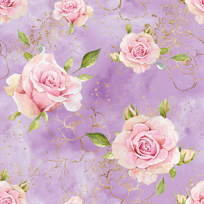 Cotton loopback knit - roses on lilac