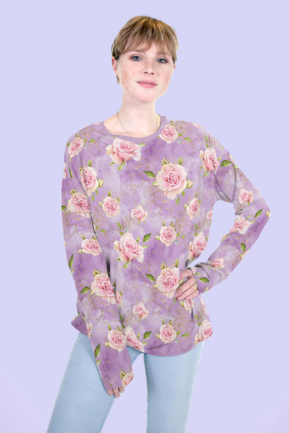 Cotton loopback knit - roses on lilac