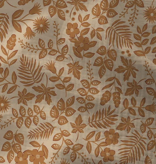 Muslīns-brūni ziedi uz bēša fona 130 g/m²