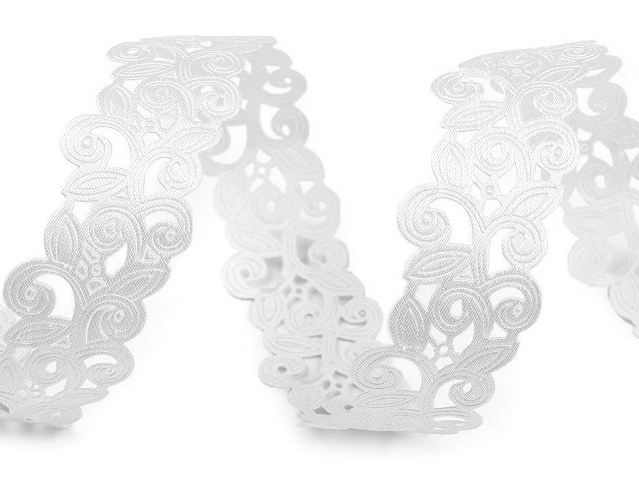 Satīna mežģīņu lente (laser-cut) | 22 mm balta