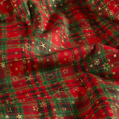 Premium 100% cotton fabric - red plaid with stars