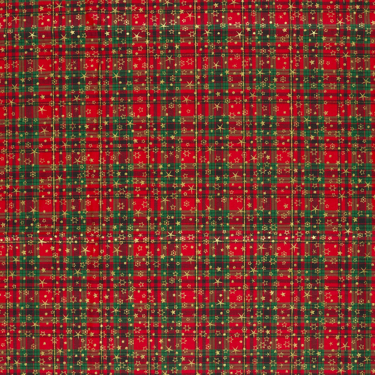Premium 100% cotton fabric - red plaid with stars